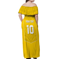 Custom Niue Rugby Off Shoulder Maxi Dress Hiapo Tribal Motifs Sporty Style - Polynesian Pride