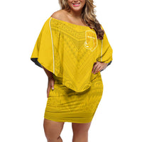 Custom Niue Rugby Off Shoulder Short Dress Hiapo Tribal Motifs Sporty Style - Polynesian Pride