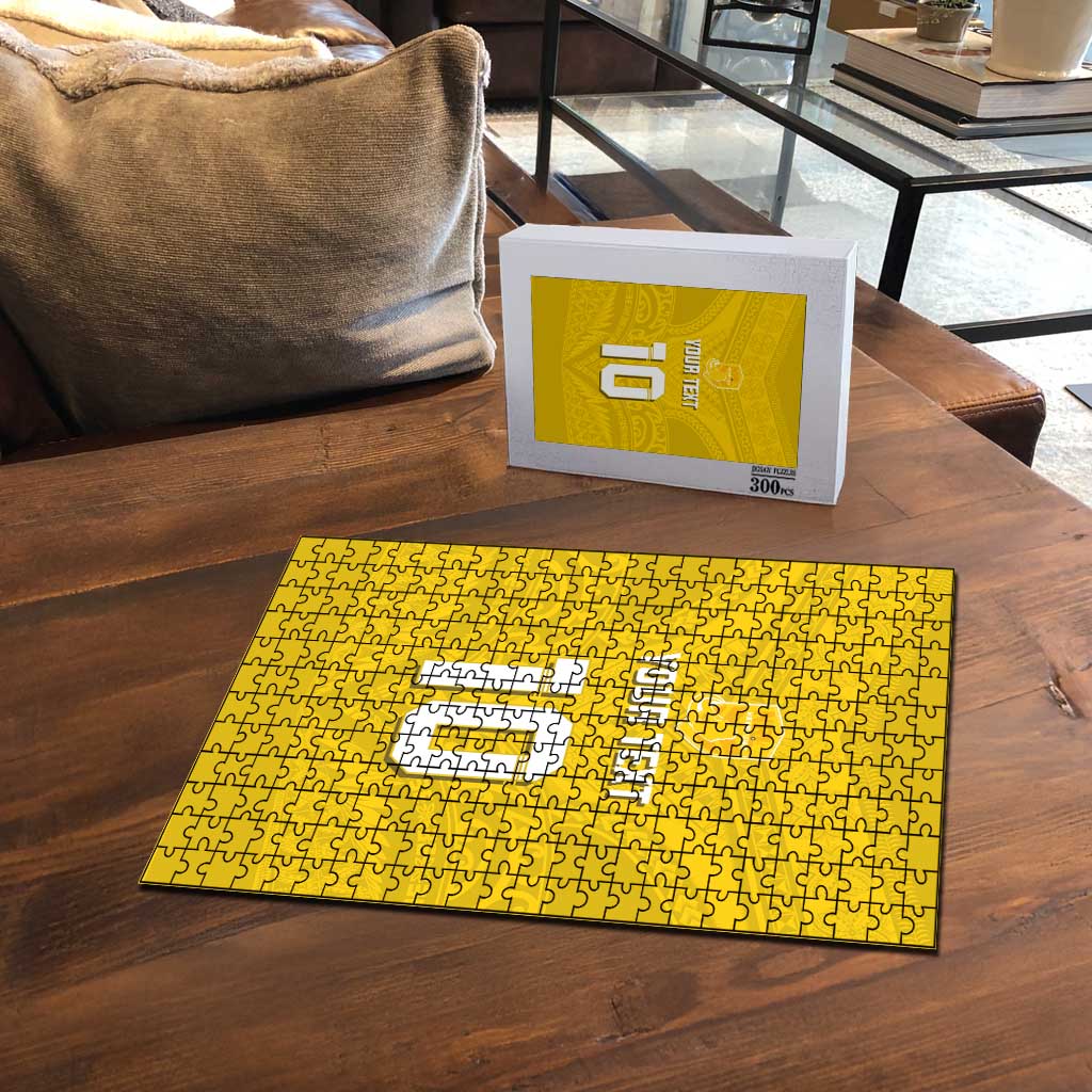 Custom Niue Rugby Puzzle Hiapo Tribal Motifs Sporty Style - Polynesian Pride