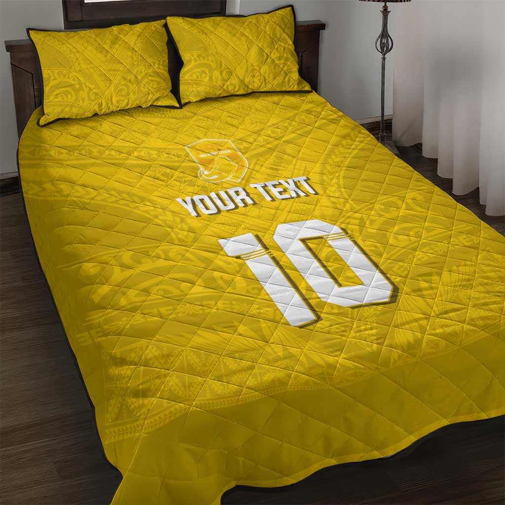 Custom Niue Rugby Quilt Bed Set Hiapo Tribal Motifs Sporty Style - Polynesian Pride