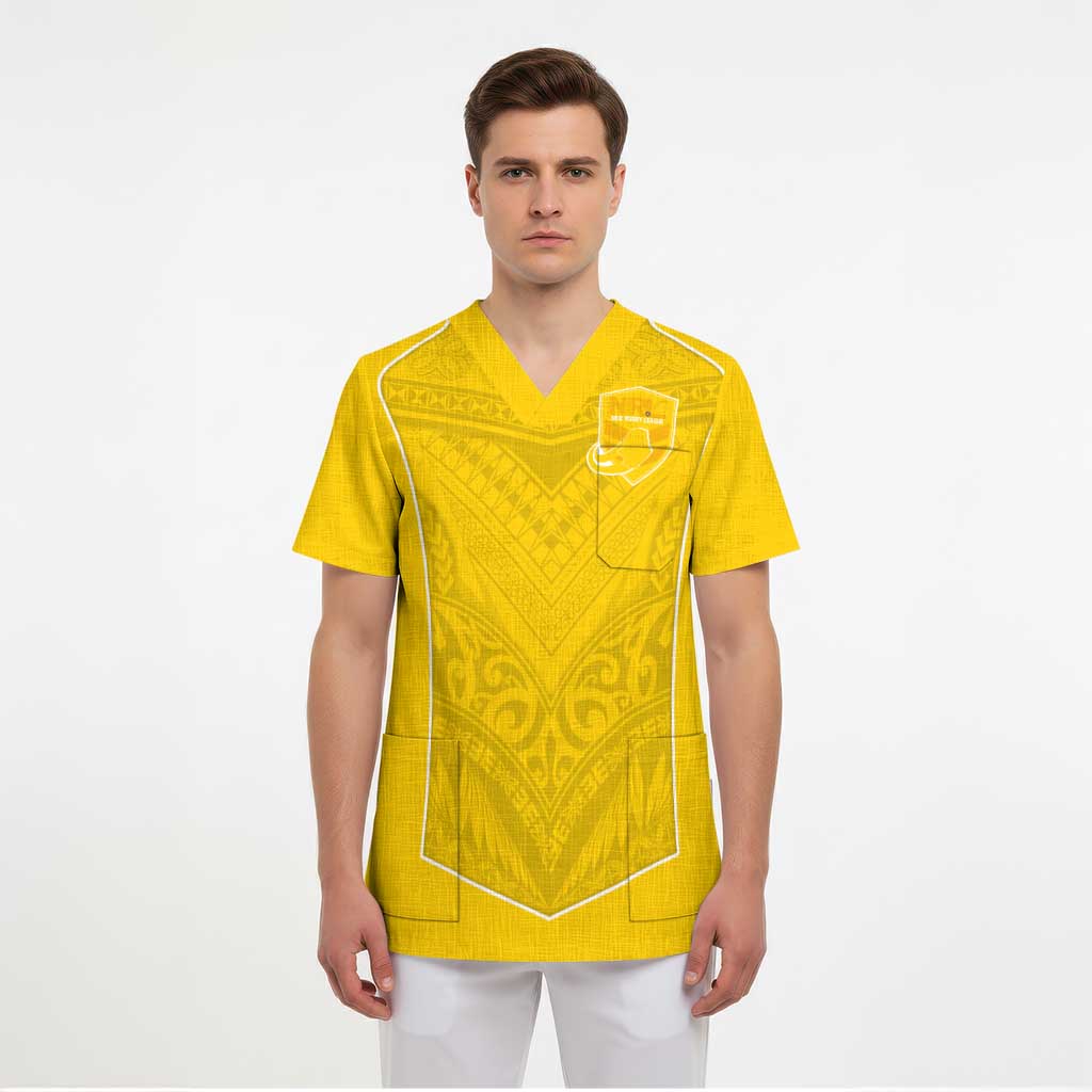 Custom Niue Rugby Scrub Top Hiapo Tribal Motifs Sporty Style - Polynesian Pride