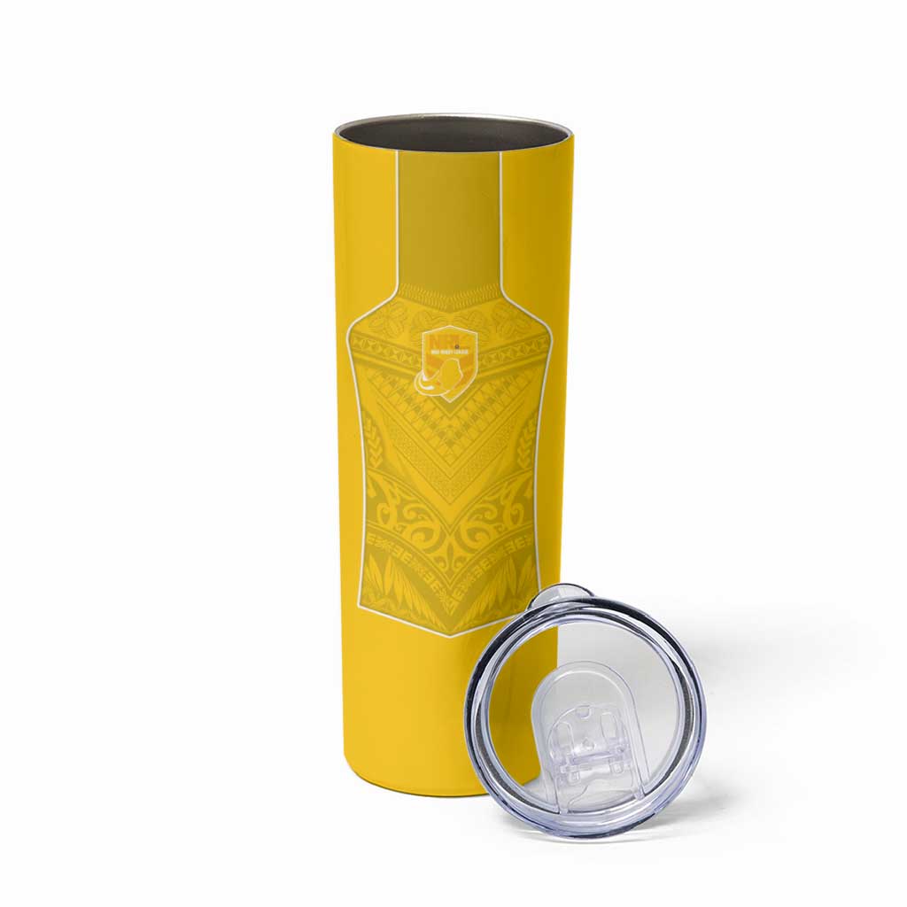 Custom Niue Rugby Skinny Tumbler Hiapo Tribal Motifs Sporty Style - Polynesian Pride