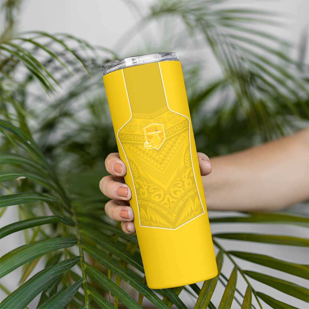 Custom Niue Rugby Skinny Tumbler Hiapo Tribal Motifs Sporty Style - Polynesian Pride