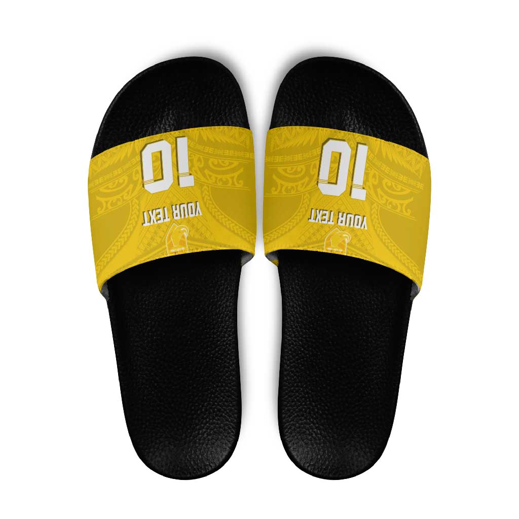 Custom Niue Rugby Slide Sandals Hiapo Tribal Motifs Sporty Style - Polynesian Pride