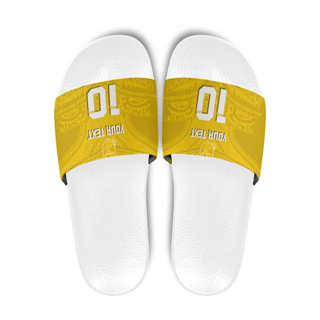 Custom Niue Rugby Slide Sandals Hiapo Tribal Motifs Sporty Style - Polynesian Pride