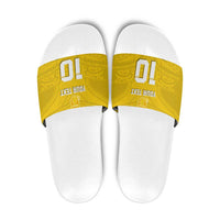 Custom Niue Rugby Slide Sandals Hiapo Tribal Motifs Sporty Style - Polynesian Pride