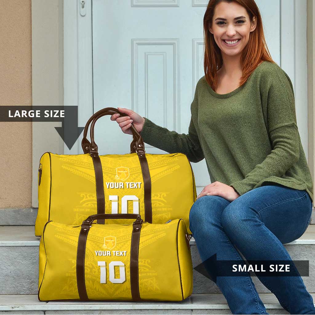 Custom Niue Rugby Travel Bag Hiapo Tribal Motifs Sporty Style - Polynesian Pride