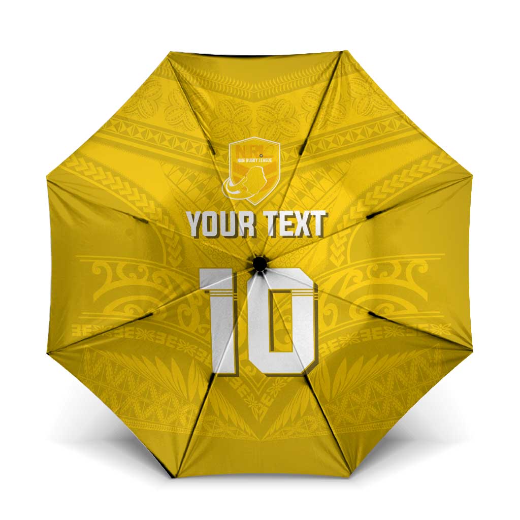 Custom Niue Rugby Umbrella Hiapo Tribal Motifs Sporty Style - Polynesian Pride