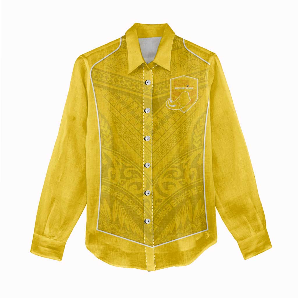 Custom Niue Rugby Women Casual Shirt Hiapo Tribal Motifs Sporty Style - Polynesian Pride