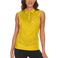 Custom Niue Rugby Women Sleeveless Polo Shirt Hiapo Tribal Motifs Sporty Style - Polynesian Pride