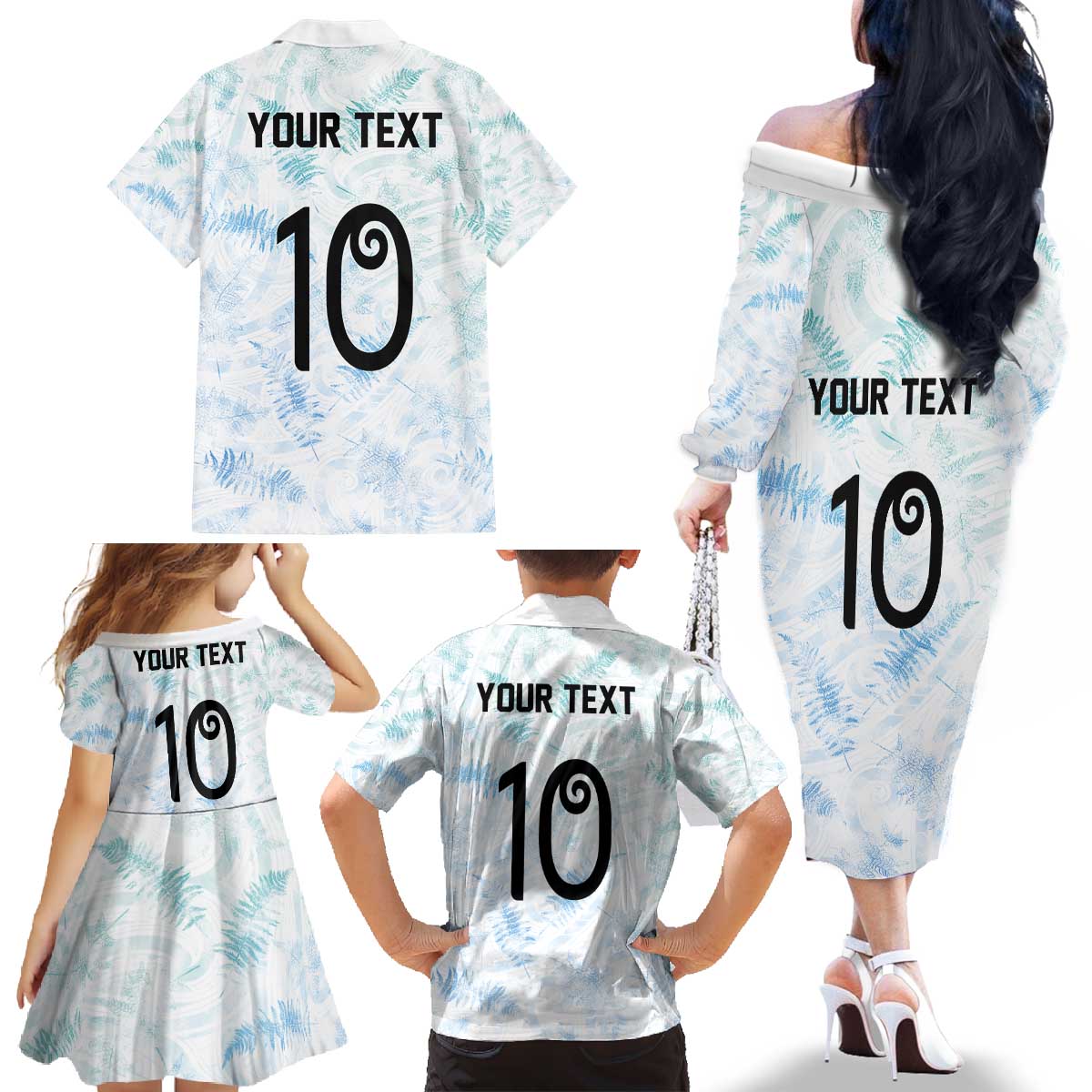 Custom New Zealand Football Family Matching Off The Shoulder Long Sleeve Dress and Hawaiian Shirt The Whites-Aotearoa Inspired - Polynesian Pride