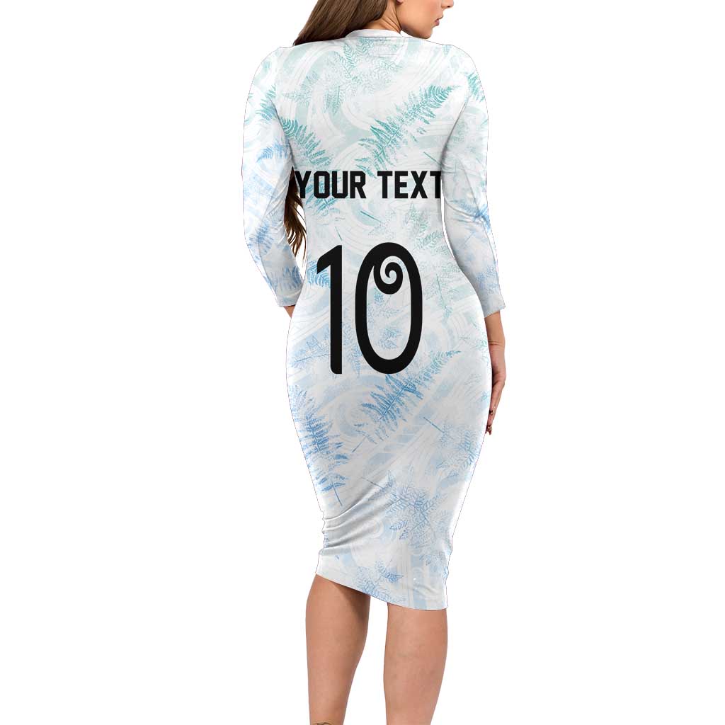 Custom New Zealand Football Long Sleeve Bodycon Dress The Whites-Aotearoa Inspired - Polynesian Pride