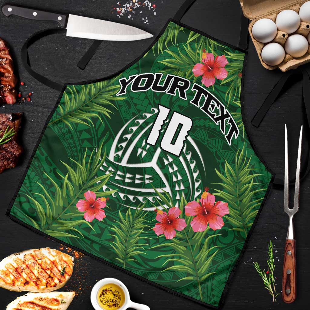 Custom Hawaii Volleyball Apron Kakau Abstract and Tropical Plants Green Color - Polynesian Pride