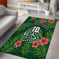 Custom Hawaii Volleyball Area Rug Kakau Abstract and Tropical Plants Green Color - Polynesian Pride