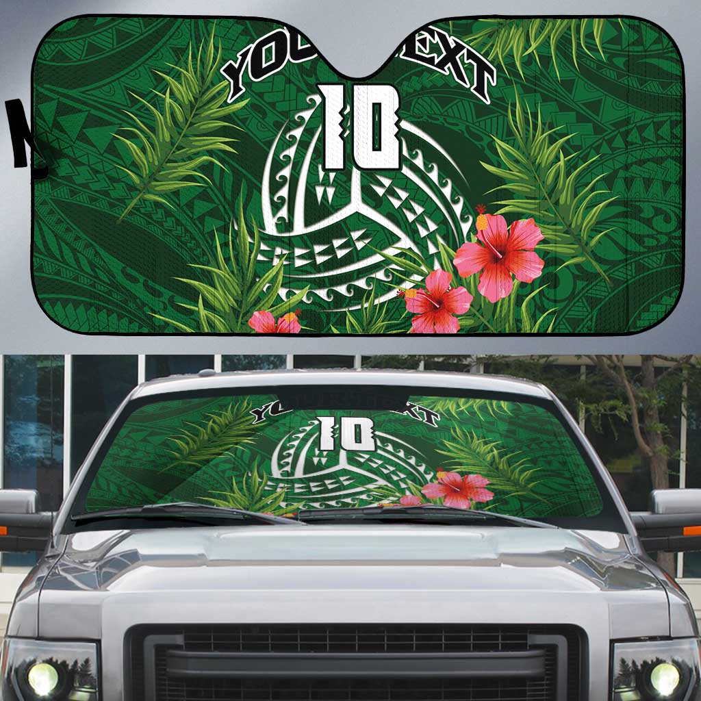 Custom Hawaii Volleyball Auto Sun Shade Kakau Abstract and Tropical Plants Green Color - Polynesian Pride