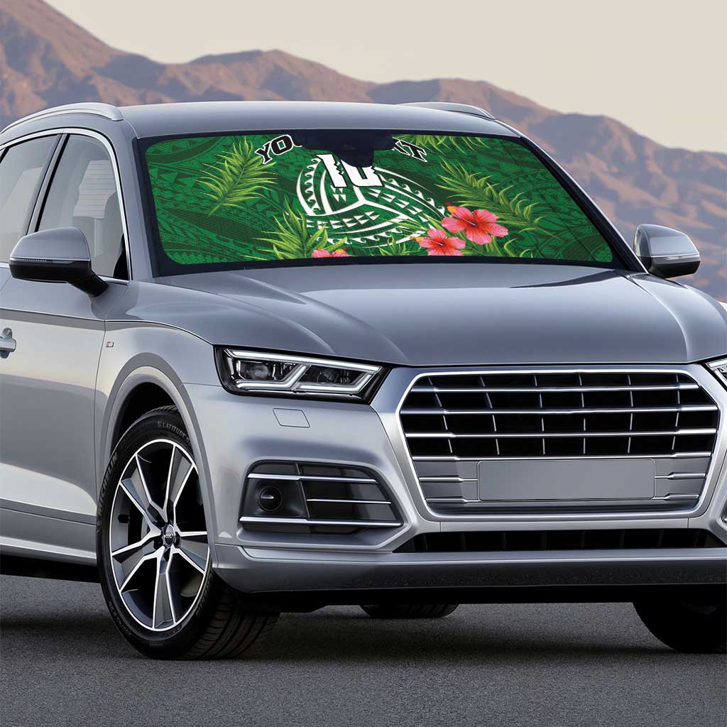 Custom Hawaii Volleyball Auto Sun Shade Kakau Abstract and Tropical Plants Green Color - Polynesian Pride