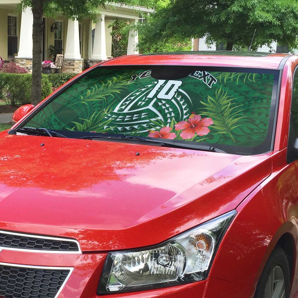 Custom Hawaii Volleyball Auto Sun Shade Kakau Abstract and Tropical Plants Green Color - Polynesian Pride