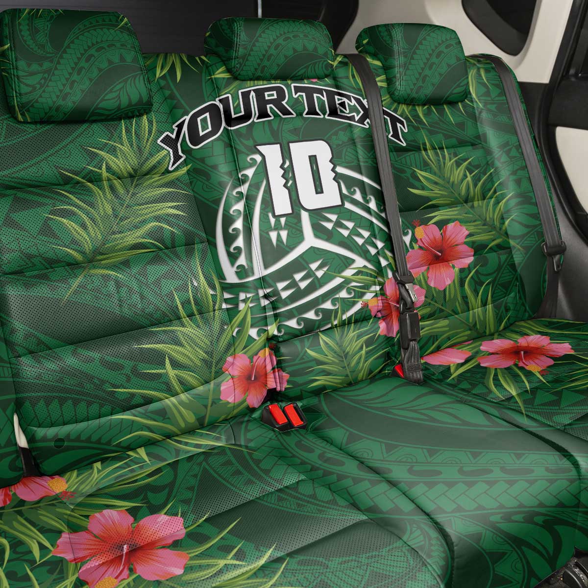 Custom Hawaii Volleyball Back Car Seat Cover Kakau Abstract and Tropical Plants Green Color - Polynesian Pride