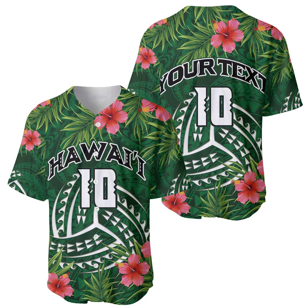 Custom Hawaii Volleyball Baseball Jersey Kakau Abstract and Tropical Plants Green Color - Polynesian Pride