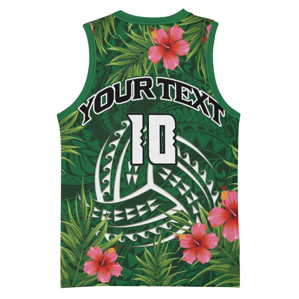 Custom Hawaii Volleyball Basketball Jersey Kakau Abstract and Tropical Plants Green Color - Polynesian Pride