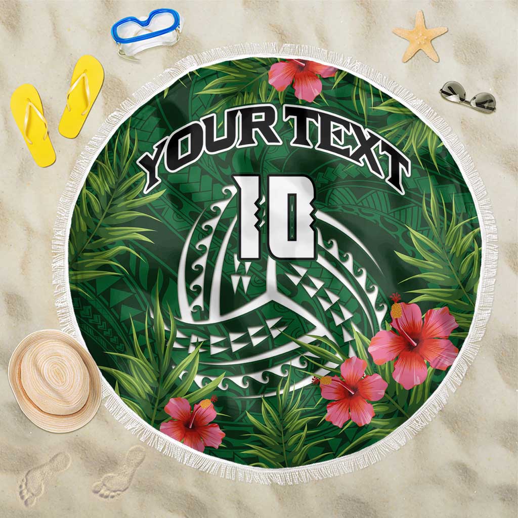 Custom Hawaii Volleyball Beach Blanket Kakau Abstract and Tropical Plants Green Color - Polynesian Pride