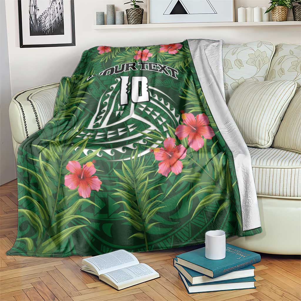 Custom Hawaii Volleyball Blanket Kakau Abstract and Tropical Plants Green Color - Polynesian Pride