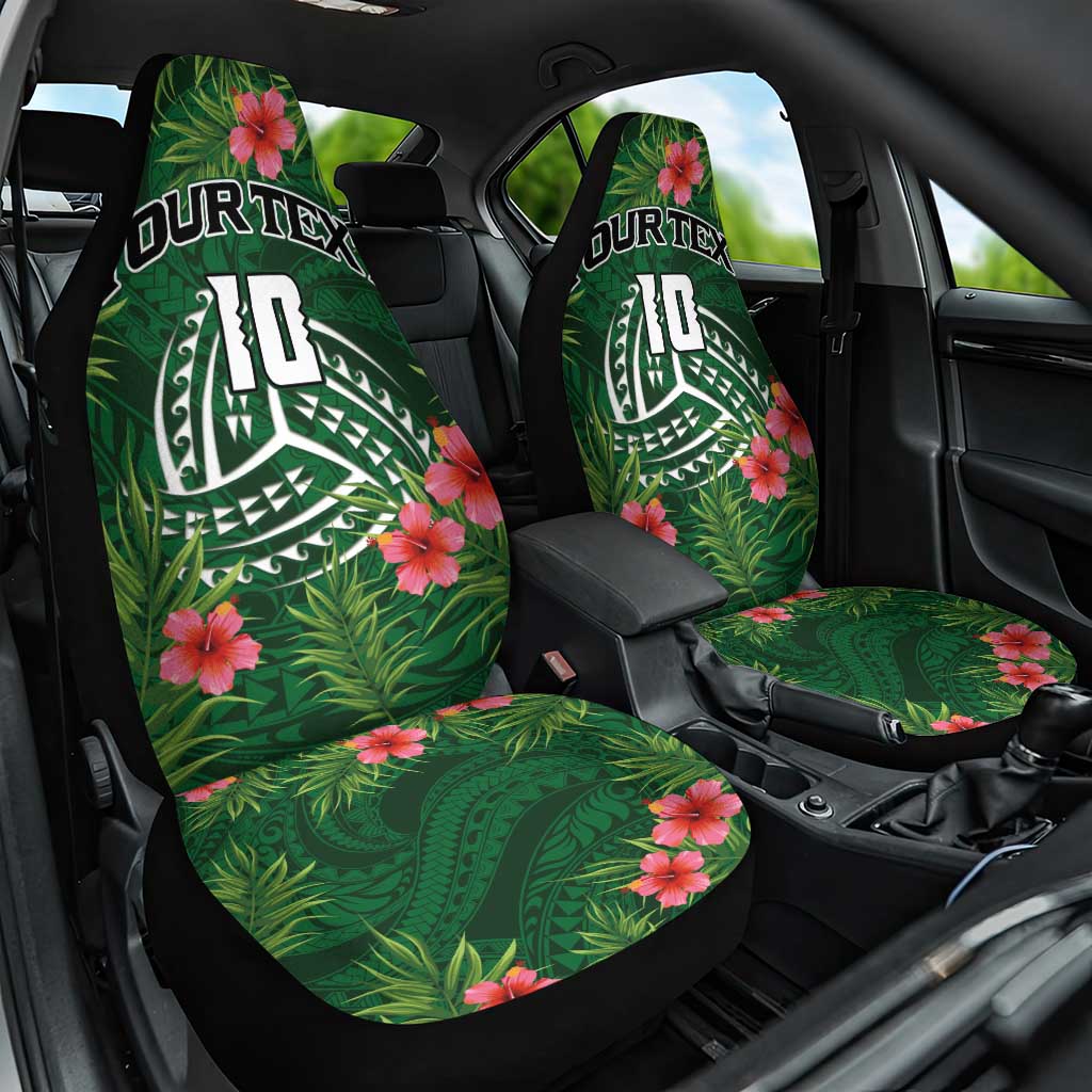 Custom Hawaii Volleyball Car Seat Cover Kakau Abstract and Tropical Plants Green Color - Polynesian Pride