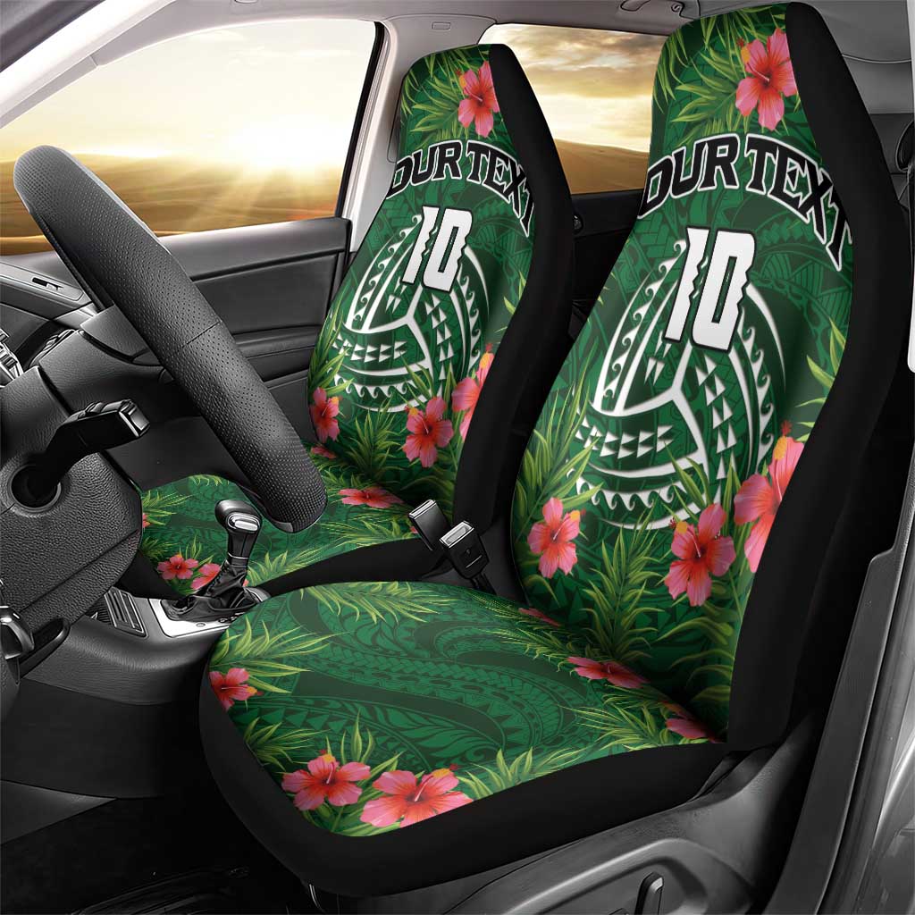Custom Hawaii Volleyball Car Seat Cover Kakau Abstract and Tropical Plants Green Color - Polynesian Pride