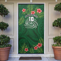 Custom Hawaii Volleyball Door Cover Kakau Abstract and Tropical Plants Green Color - Polynesian Pride