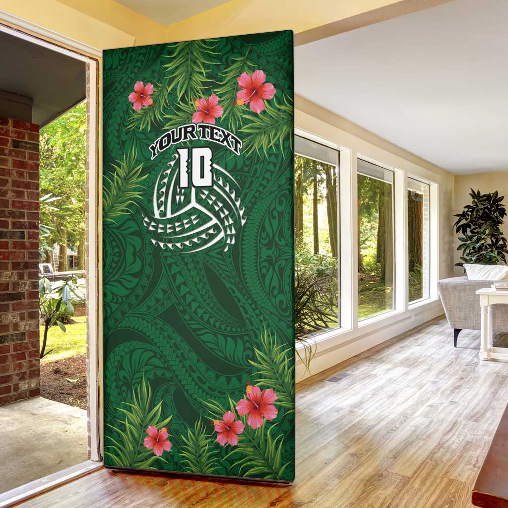 Custom Hawaii Volleyball Door Cover Kakau Abstract and Tropical Plants Green Color - Polynesian Pride