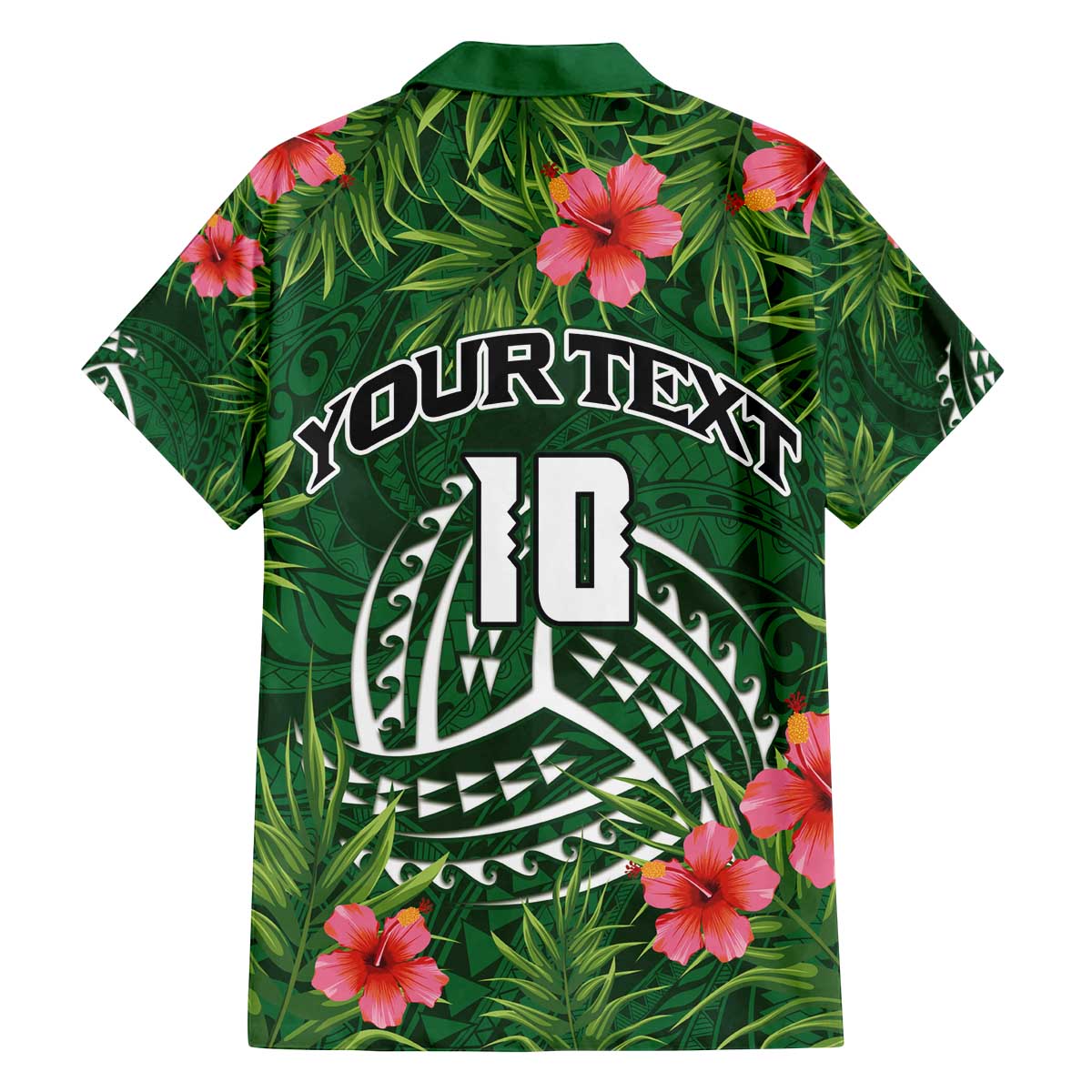 Custom Hawaii Volleyball Family Matching Off The Shoulder Long Sleeve Dress and Hawaiian Shirt Kakau Abstract and Tropical Plants Green Color - Polynesian Pride