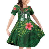Custom Hawaii Volleyball Family Matching Off Shoulder Short Dress and Hawaiian Shirt Kakau Abstract and Tropical Plants Green Color - Polynesian Pride