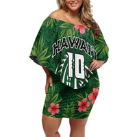 Custom Hawaii Volleyball Family Matching Off Shoulder Short Dress and Hawaiian Shirt Kakau Abstract and Tropical Plants Green Color - Polynesian Pride