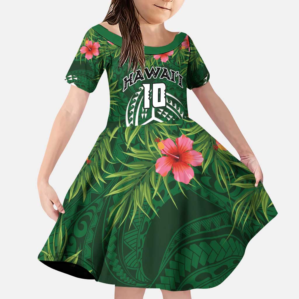 Custom Hawaii Volleyball Family Matching Puletasi and Hawaiian Shirt Kakau Abstract and Tropical Plants Green Color - Polynesian Pride