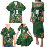 Custom Hawaii Volleyball Family Matching Puletasi and Hawaiian Shirt Kakau Abstract and Tropical Plants Green Color - Polynesian Pride