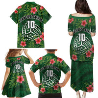 Custom Hawaii Volleyball Family Matching Puletasi and Hawaiian Shirt Kakau Abstract and Tropical Plants Green Color - Polynesian Pride