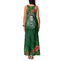 Custom Hawaii Volleyball Family Matching Tank Maxi Dress and Hawaiian Shirt Kakau Abstract and Tropical Plants Green Color - Polynesian Pride
