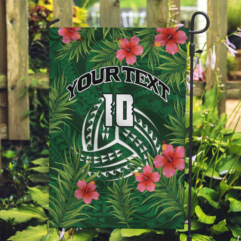 Custom Hawaii Volleyball Garden Flag Kakau Abstract and Tropical Plants Green Color - Polynesian Pride