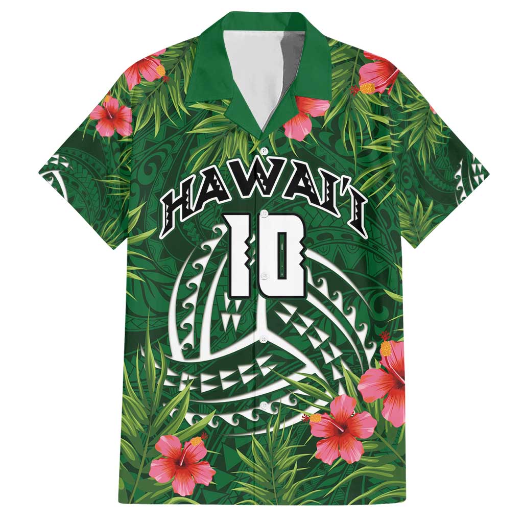 Custom Hawaii Volleyball Hawaiian Shirt Kakau Abstract and Tropical Plants Green Color - Polynesian Pride