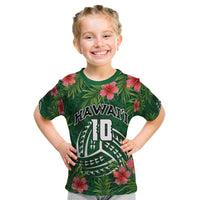 Custom Hawaii Volleyball Kid T Shirt Kakau Abstract and Tropical Plants Green Color - Polynesian Pride