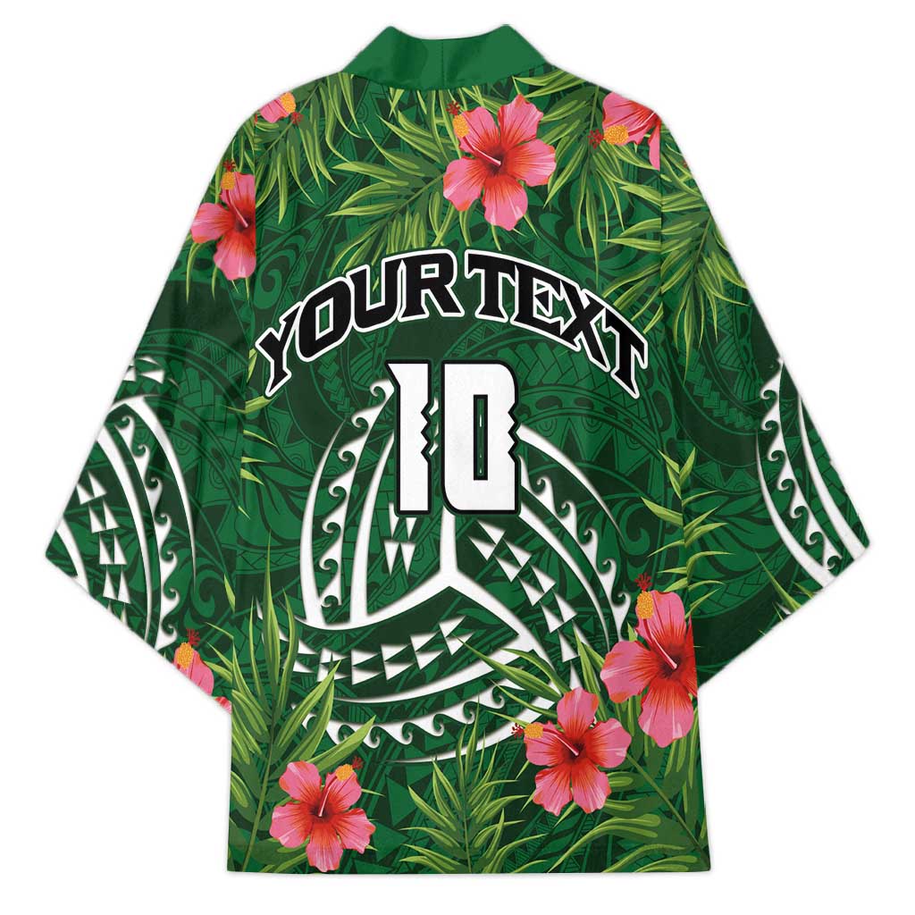 Custom Hawaii Volleyball Kimono Kakau Abstract and Tropical Plants Green Color - Polynesian Pride