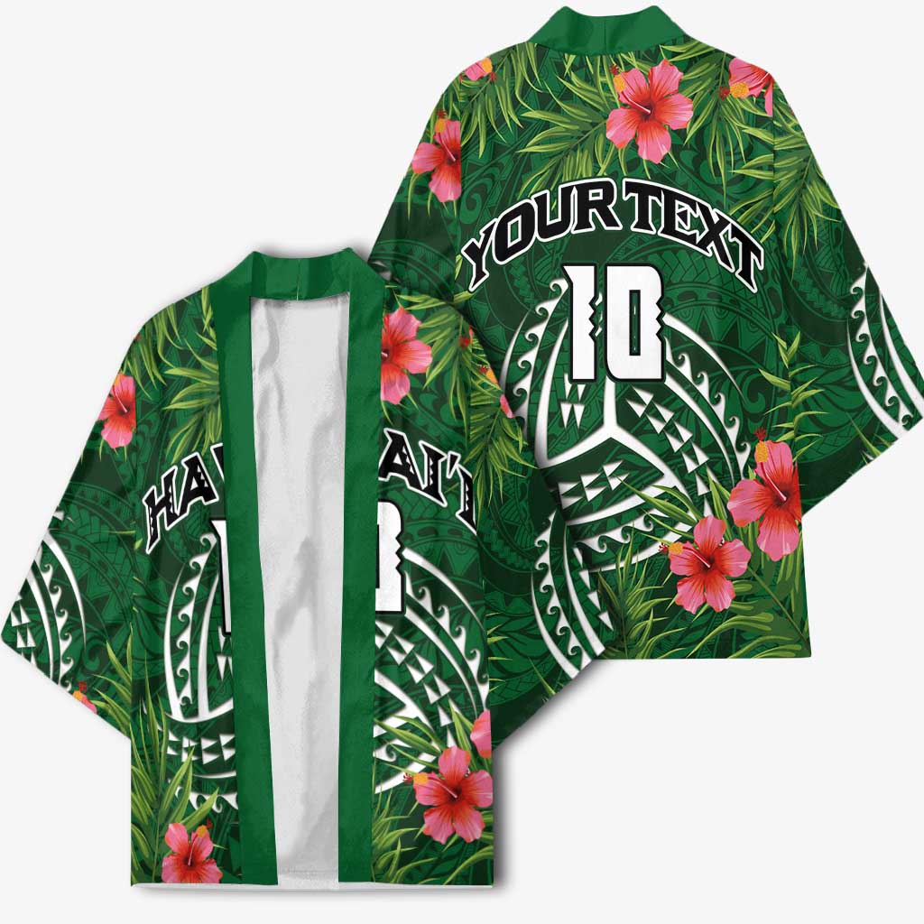 Custom Hawaii Volleyball Kimono Kakau Abstract and Tropical Plants Green Color - Polynesian Pride