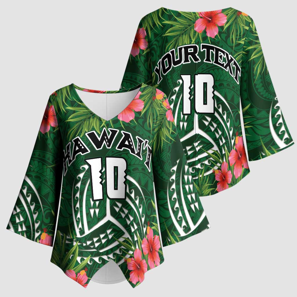 Custom Hawaii Volleyball Kimono Sleeve Blouse Kakau Abstract and Tropical Plants Green Color - Polynesian Pride