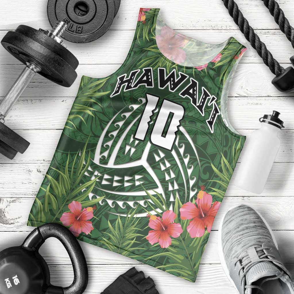 Custom Hawaii Volleyball Men Tank Top Kakau Abstract and Tropical Plants Green Color - Polynesian Pride