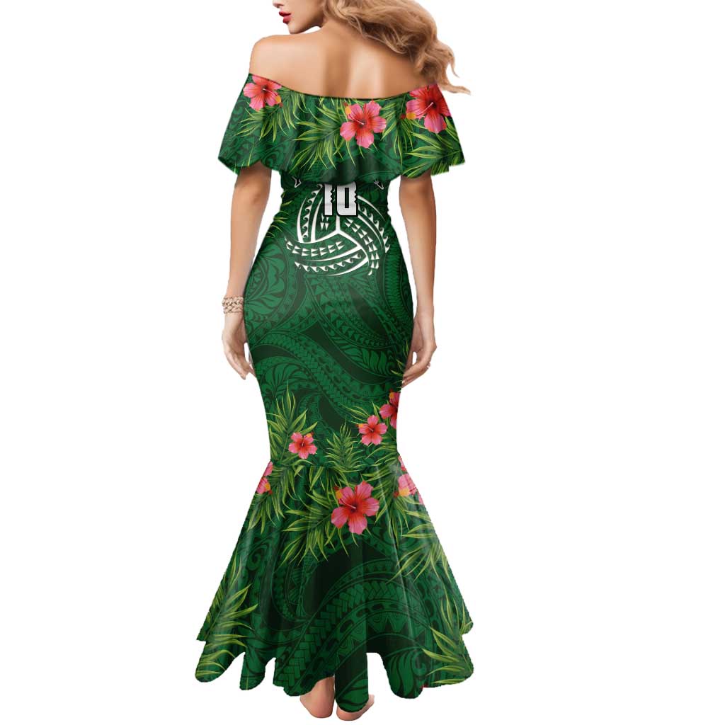 Custom Hawaii Volleyball Mermaid Dress Kakau Abstract and Tropical Plants Green Color - Polynesian Pride