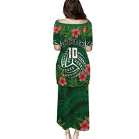 Custom Hawaii Volleyball Puletasi Kakau Abstract and Tropical Plants Green Color - Polynesian Pride