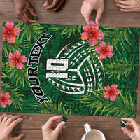 Custom Hawaii Volleyball Puzzle Kakau Abstract and Tropical Plants Green Color - Polynesian Pride