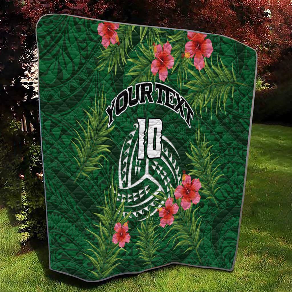 Custom Hawaii Volleyball Quilt Kakau Abstract and Tropical Plants Green Color - Polynesian Pride