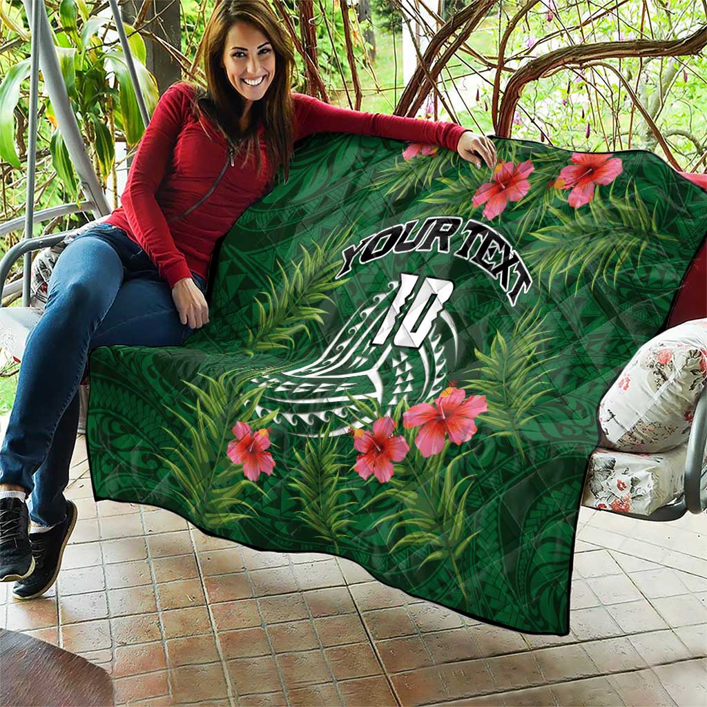 Custom Hawaii Volleyball Quilt Kakau Abstract and Tropical Plants Green Color - Polynesian Pride