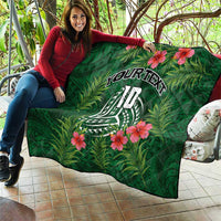 Custom Hawaii Volleyball Quilt Kakau Abstract and Tropical Plants Green Color - Polynesian Pride